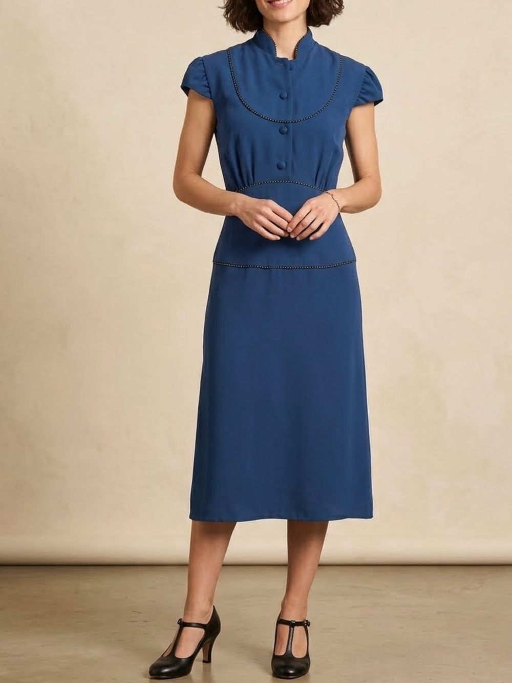 Vintage Mandarin Collar Dress - sz L